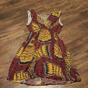 Aniye By Brick Red Yellow Antique Vase Print A Line Midi Tank Dress A43